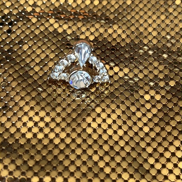 Vintage Whiting & Davis Gold Chainmail Clutch Rhinestone Clasp - Picture 6 of 15